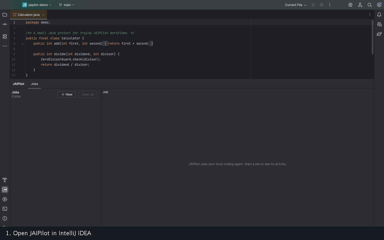 JAIPilot running Verify Change and showing passing tests and coverage in IntelliJ IDEA
